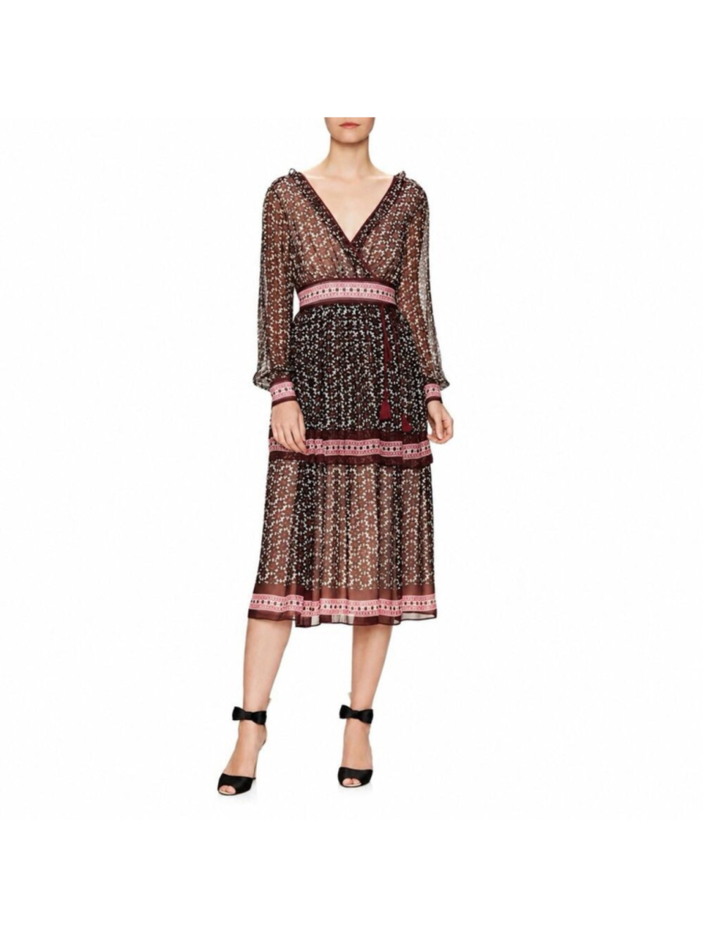 Kate Spade 100% Silk Floral Prairie Tiered Tassel Tie Midi Dress 6